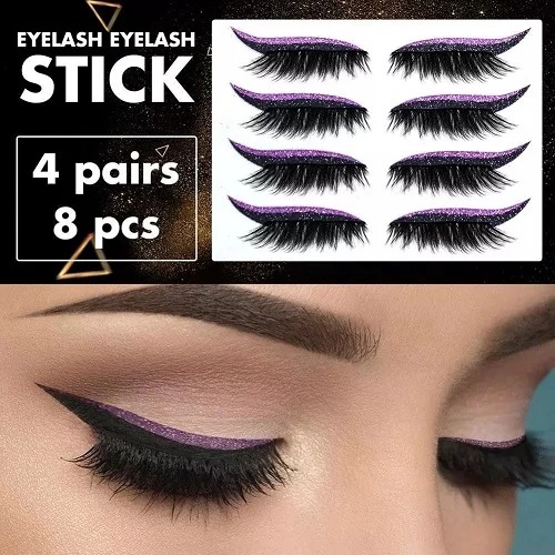 Reusable eyeliner and lash sticker with glitter