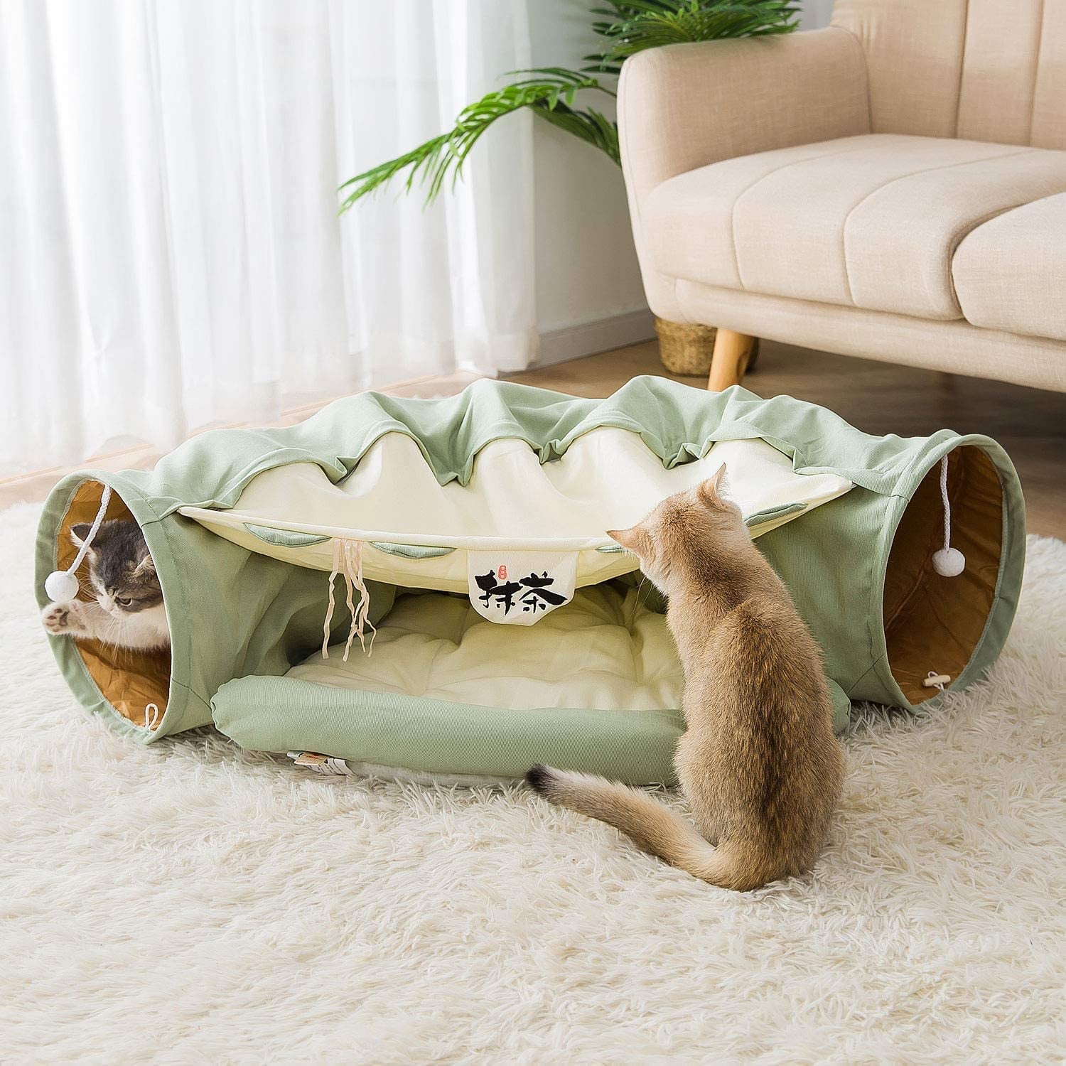 Funny Cat Bed Pet Tent 2 Hole Tunnel