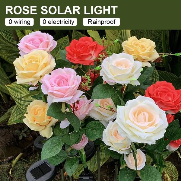 ARTIFICIAL ROSE SOLAR GARDEN STAKE LIGHTS -5 PACKS