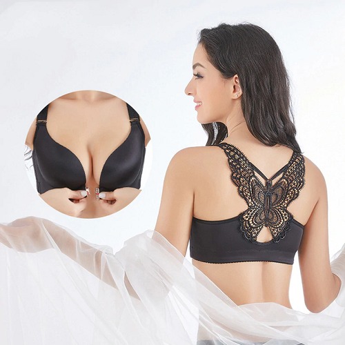 Butterfly Embroidery Front Closure Wireless Bra