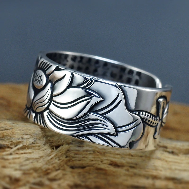 Lotus Ring with Heart Sutra