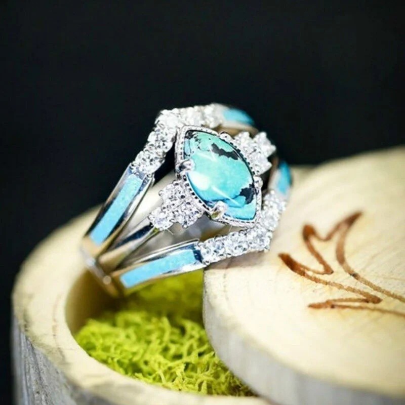 3PCS Natural Turquoise stone Ring Set