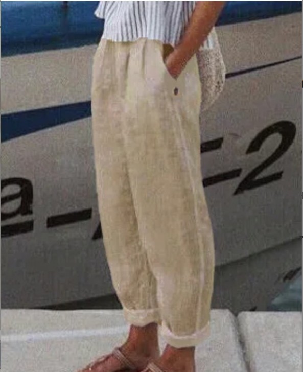 Cotton and linen hemmed trousers