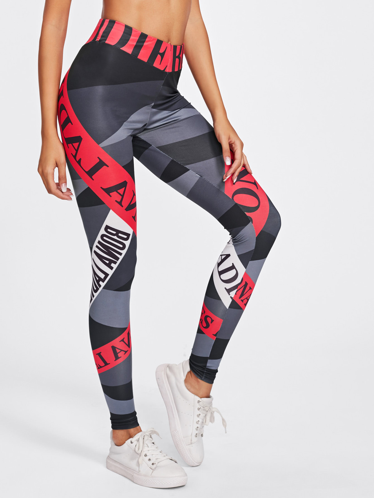 Letter-striped yoga pants