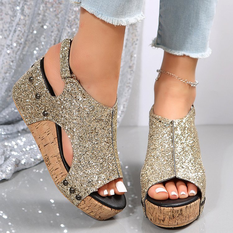 Sequin wedge sandals