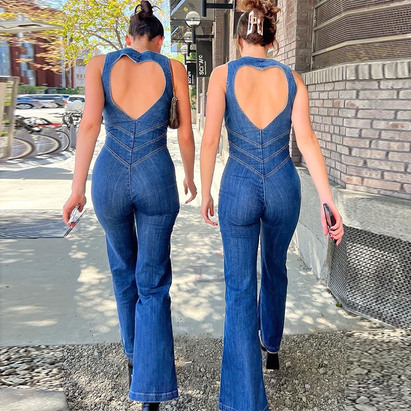 Open-back denim jumpsuit