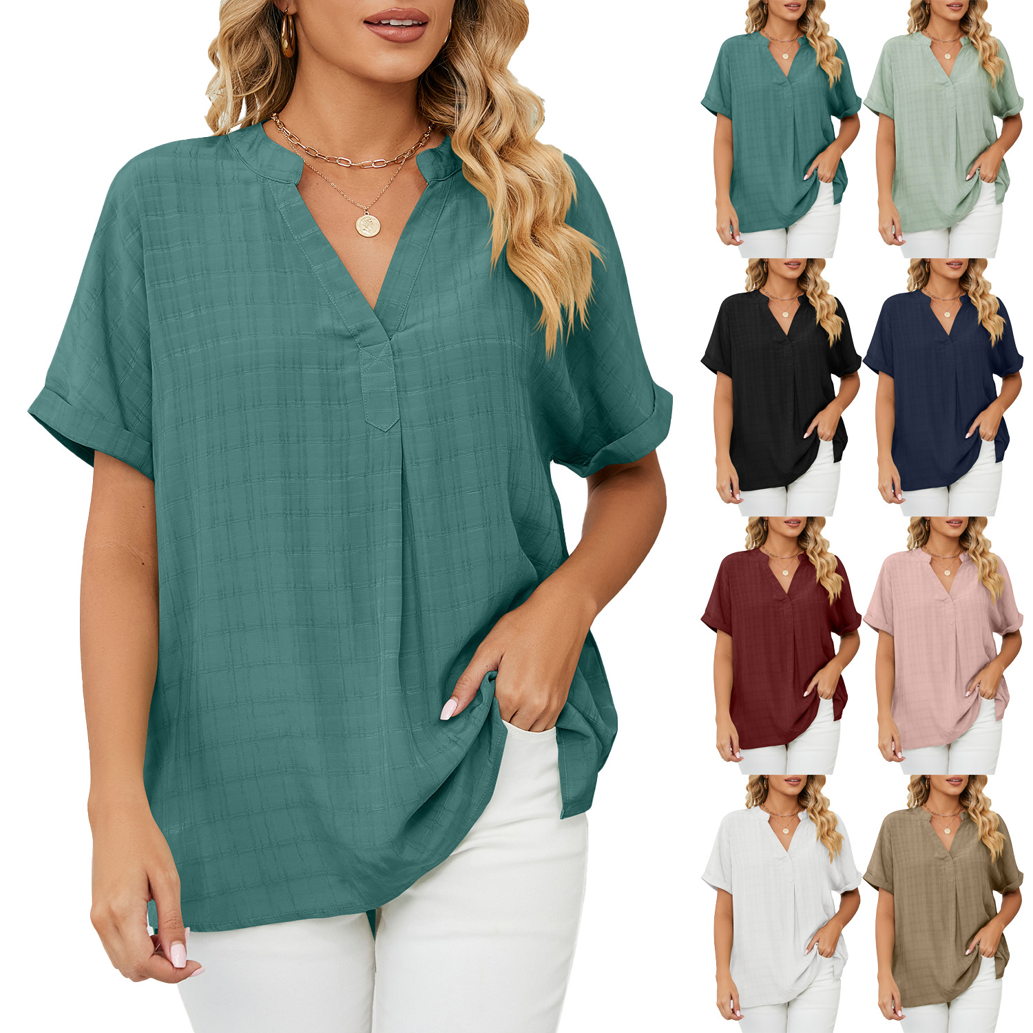 Solid color v-neck shirt