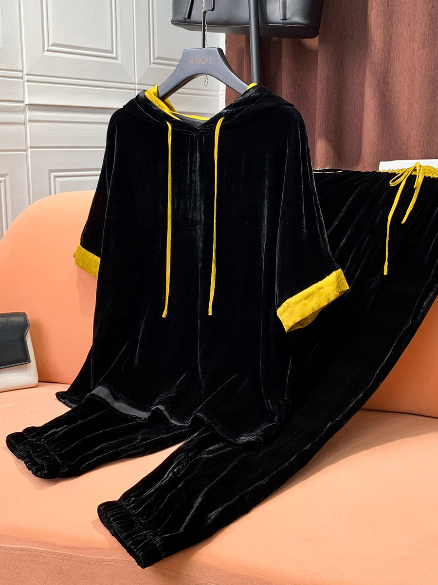 Velvet hooded suit