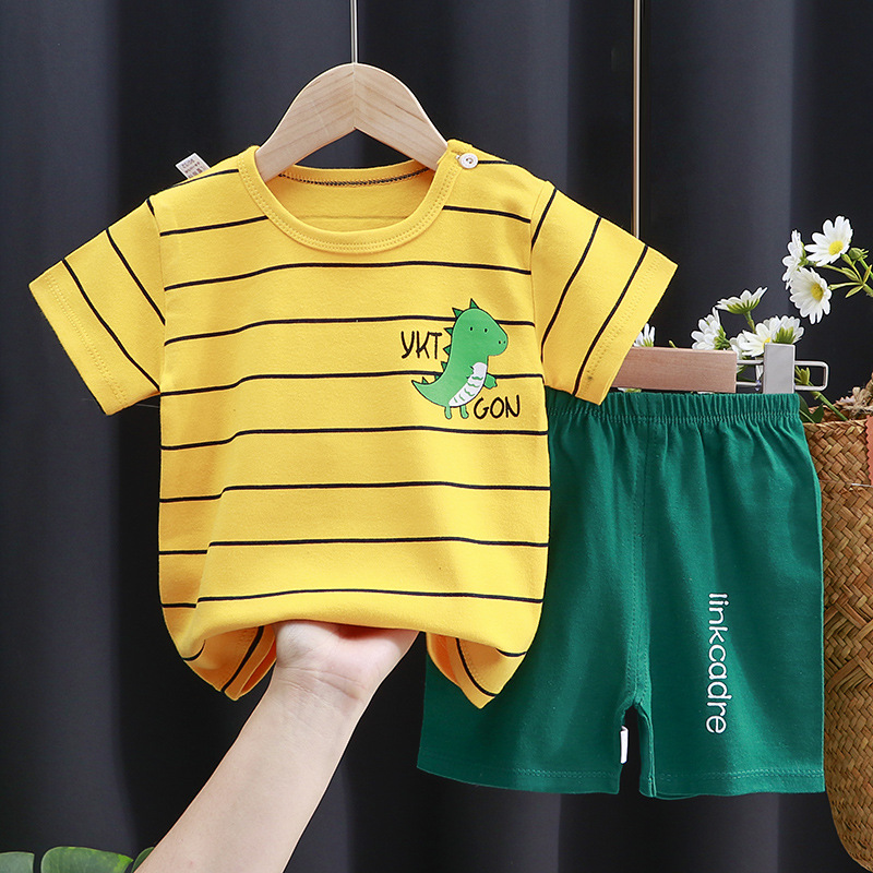 Children's short-sleeved suit pure cotton girls summer clothes boys T-shirts baby baby clothes Korean style children's clothing