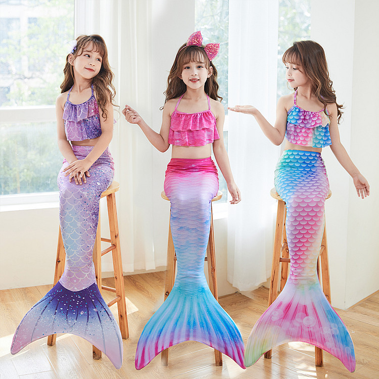 Children's mermaid swimsuit performance swimsuit three-piece fish tail large, medium and small girls princess skirt bikini