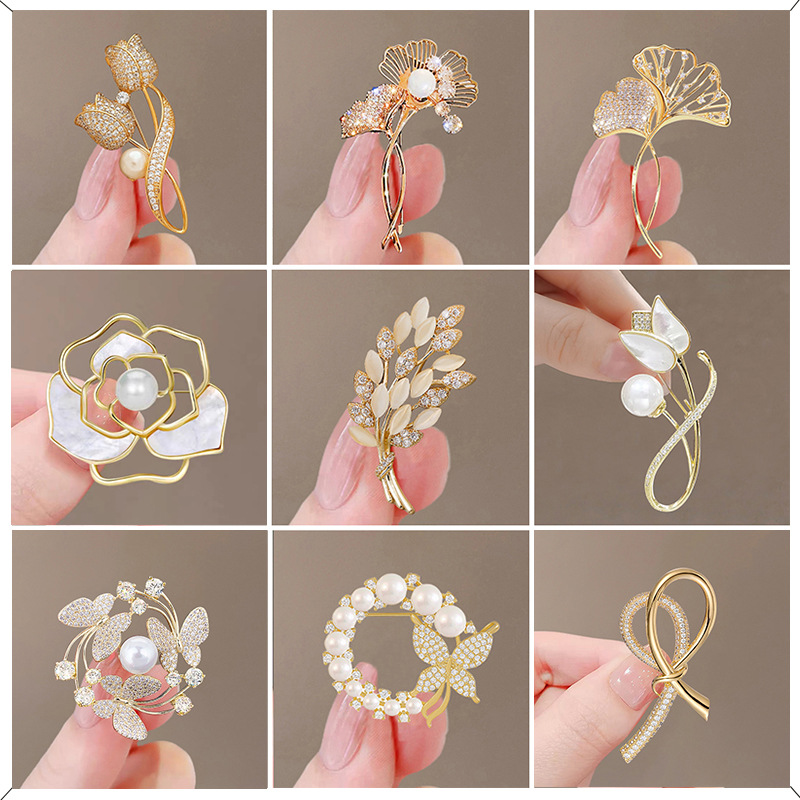 Butterfly brooch for women, high-end niche wholesale, high-end pin, elegant temperament, fixed clothes suit, pearl jewelry