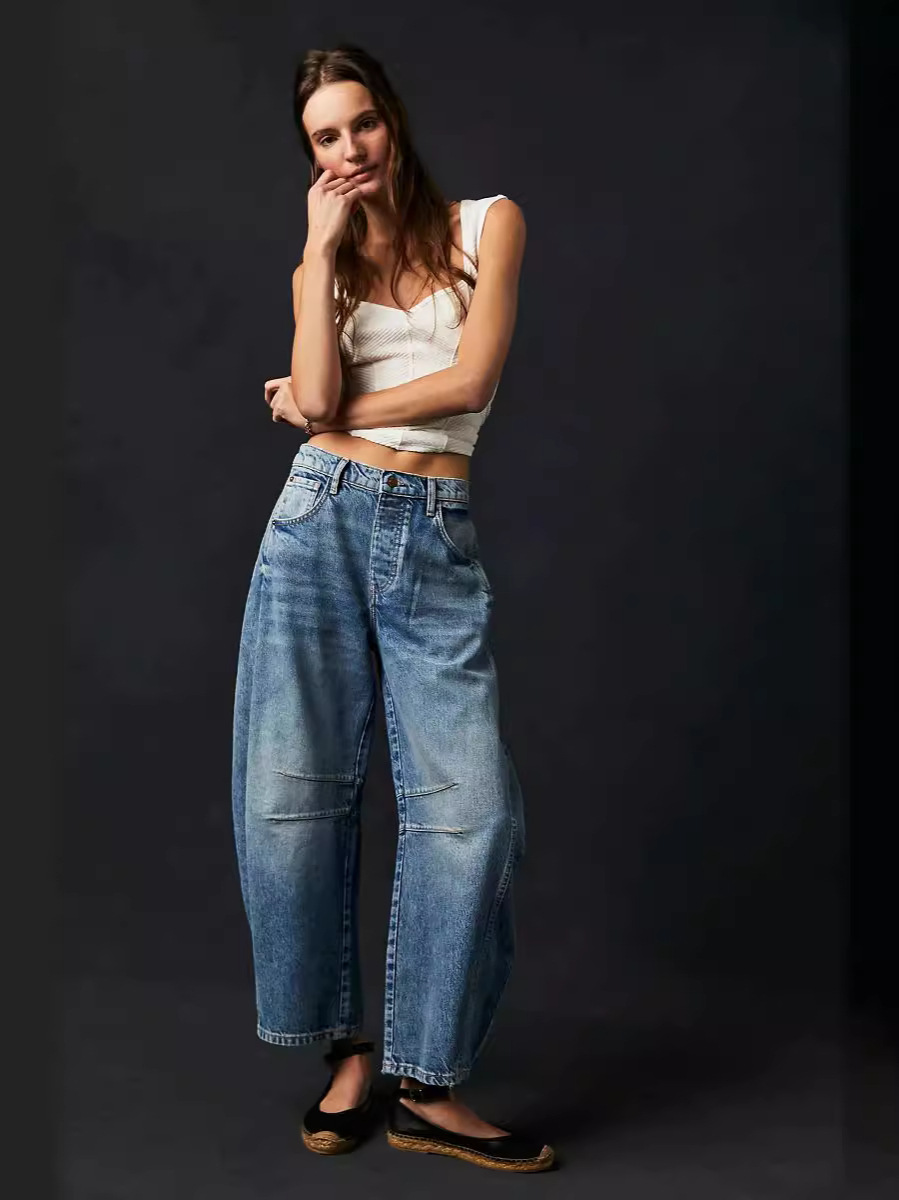 2024 Cross-border eBay European and American Spring Casual Loose Mid-Rise Tube Women's Jeans