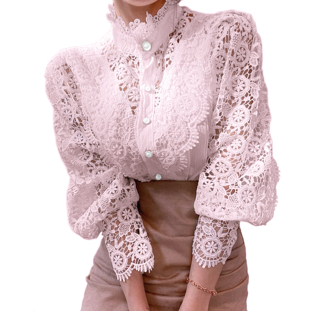 AliExpress independent station French loose chic buttons heavy lace hollow flower stitching