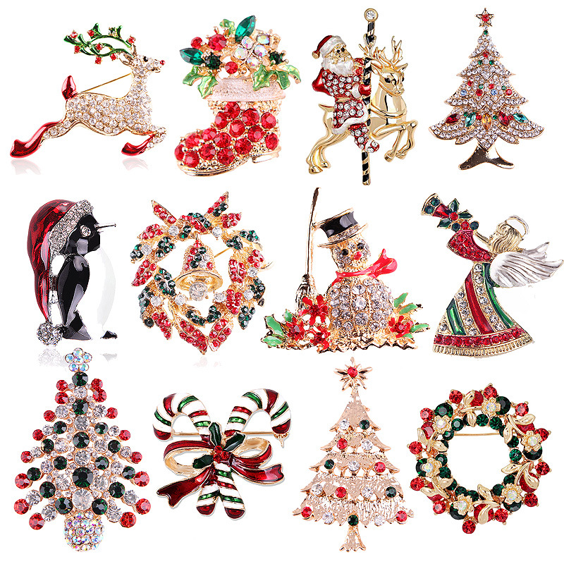 Lanhao European and American new fashion Christmas brooch Christmas tree shoes old man elk wreath snowflake bell pin female