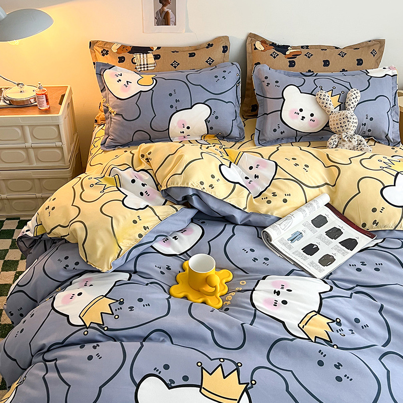 Four-piece bed sheet set, quilt cover, summer single student dormitory three-piece set, brushed single quilt cover, cartoon Bedding