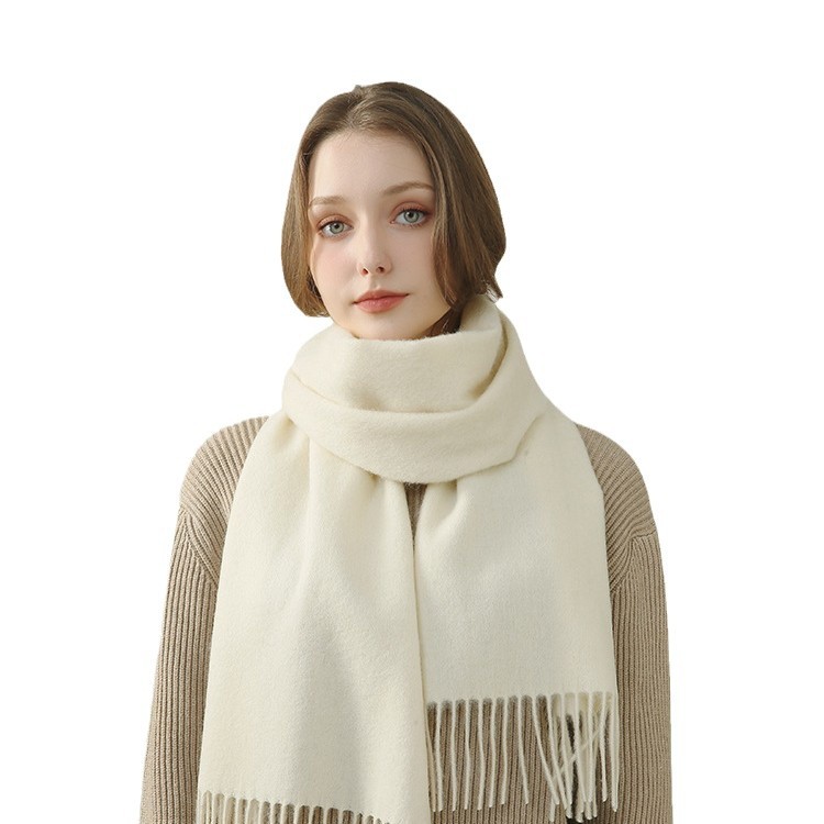 European and American high quality milky white imitation cashmere scarf for women all-match large shawl fine imitation thickened large size high-end sense cross