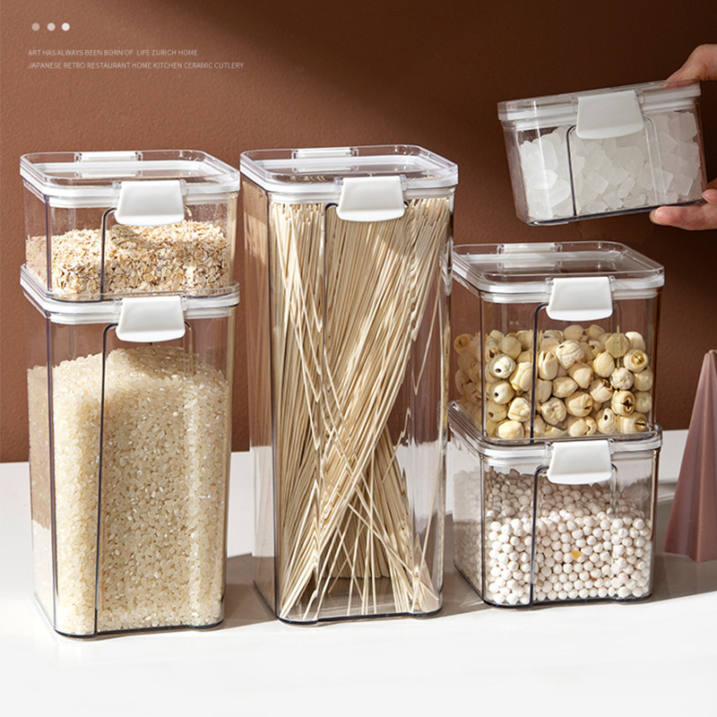 Whole grains square sealed jar transparent plastic home kitchen storage jar snack spice storage box