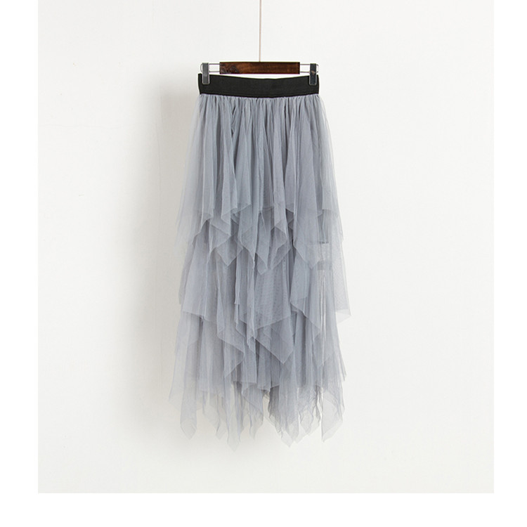 Spring and autumn new irregular splicing fluffy mesh skirt high waist gauze skirt fairy skirt trend