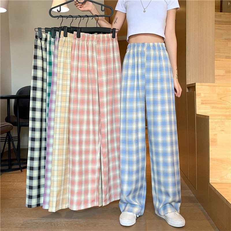 Black and white plaid wide-leg pants for women summer 2021 new high waist loose slim straight pants drape mopping casual pants