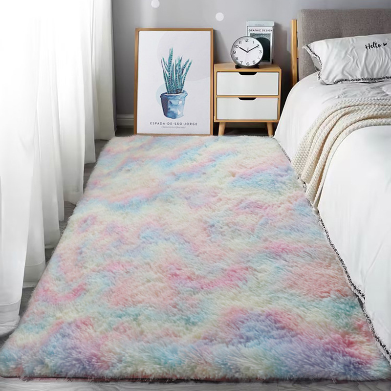 Cross-border Amazon tie-dyed carpet bedroom dirt-resistant and easy-to-care bedside blanket living room long-haired washable Tianjin carpet