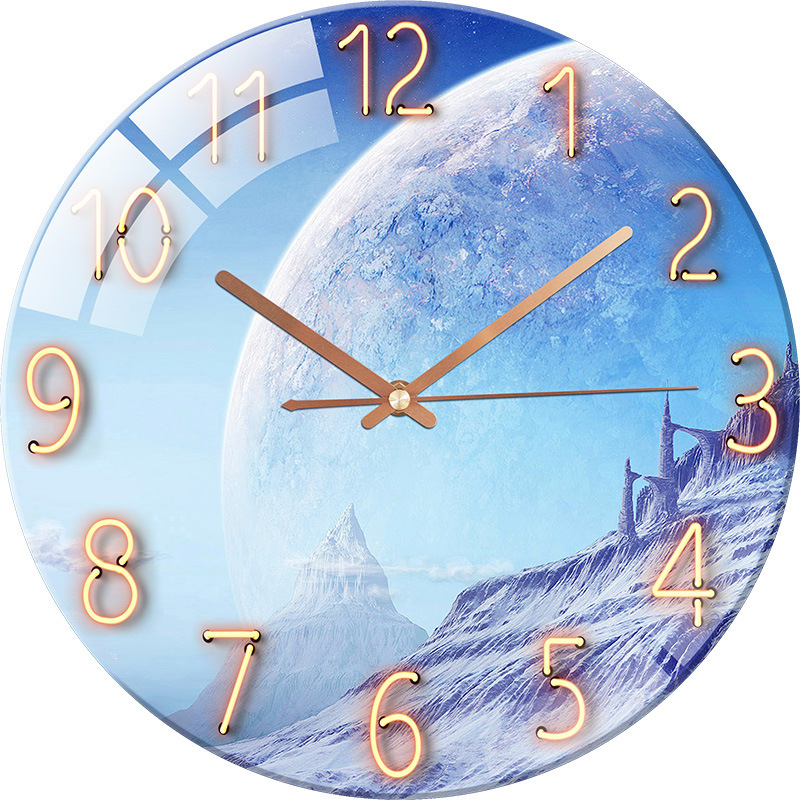 New tempered glass clock wall clock living room home clock bedroom silent European quartz clock creative wall clock