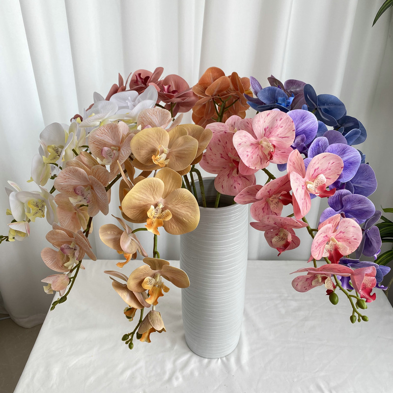 9-head 3D French Phalaenopsis Orchid Wedding Home Decoration Simulation Flowers Hotel Wedding Flower Arrangement Scenery