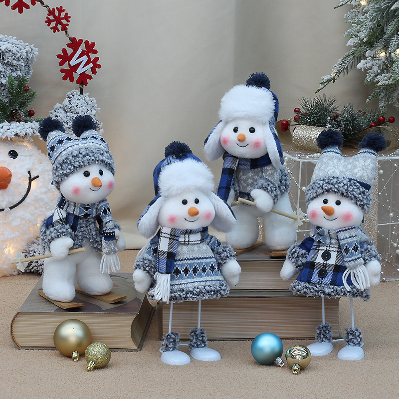 Cross-border Christmas new product blue fabric doll cute skiing swing snowman decoration ornaments holiday gift