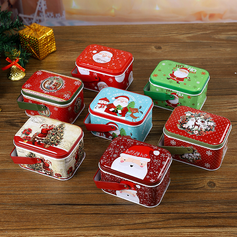 Cross-border Christmas portable candy tin box empty jar Christmas holiday chocolate biscuit gift packaging storage box