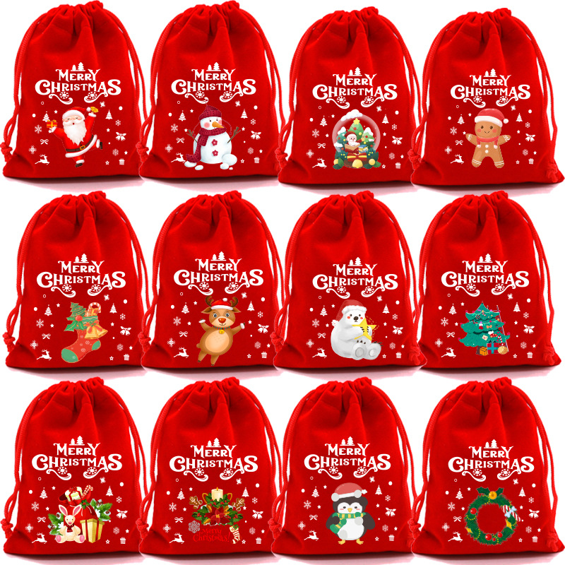 Christmas red cloth bag drawstring gift bag cross-border hot selling Christmas apple bag candy biscuit packaging bag wholesale