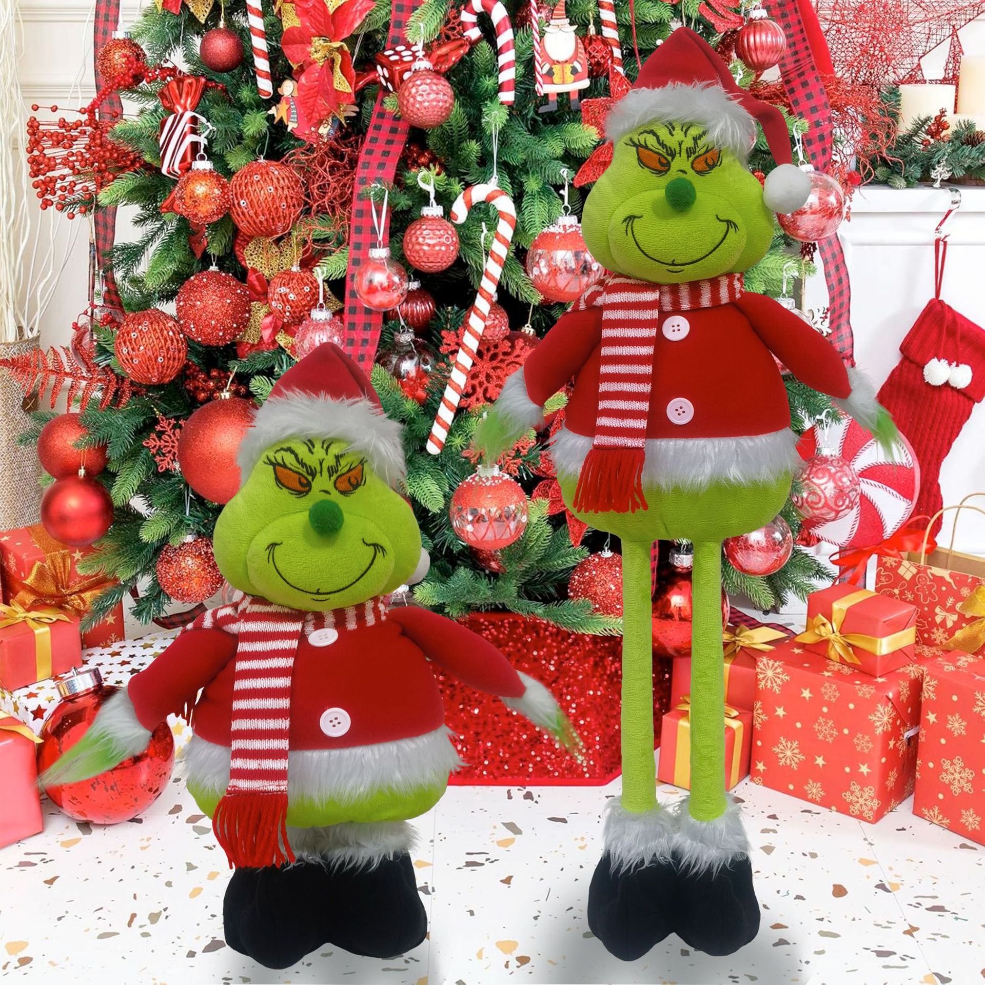 New Christmas Grinch telescopic standing doll grinch Christmas decorations green haired Grinch elf ornaments