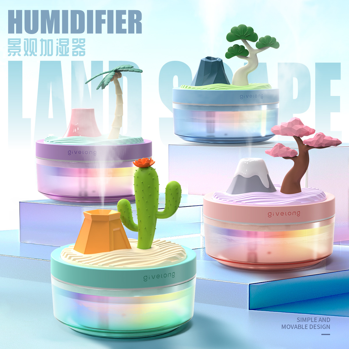 Flower air humidifier desktop sunflower humidifier colorful atmosphere light sprayer cute pet USB sprayer