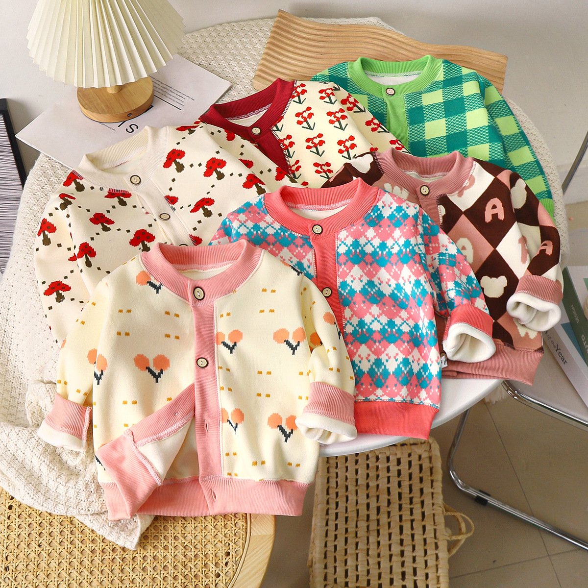 Children's versatile knitted jacket for boys and girls, warm cardigan, thick outerwear sweater