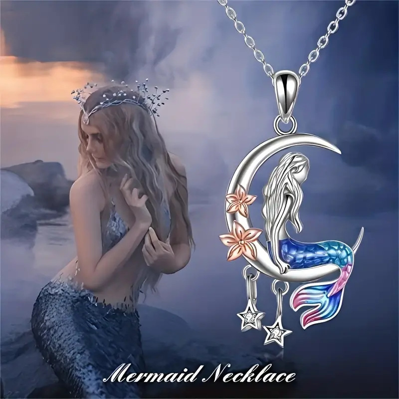 Amazon cross-border new personalized mermaid star multi-color necklace European and American fashion Valentine's Day gift pendant