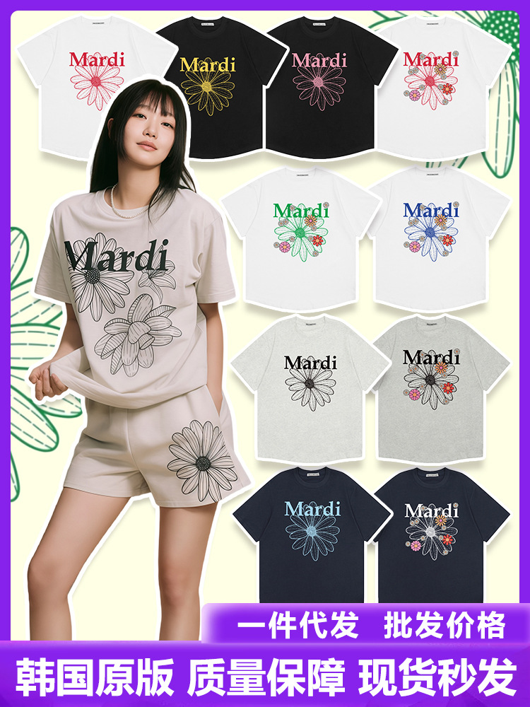 2025 new Mardi short-sleeved Jin Gaoyin same style small daisy T-shirt dachshund couple versatile tops women's loose