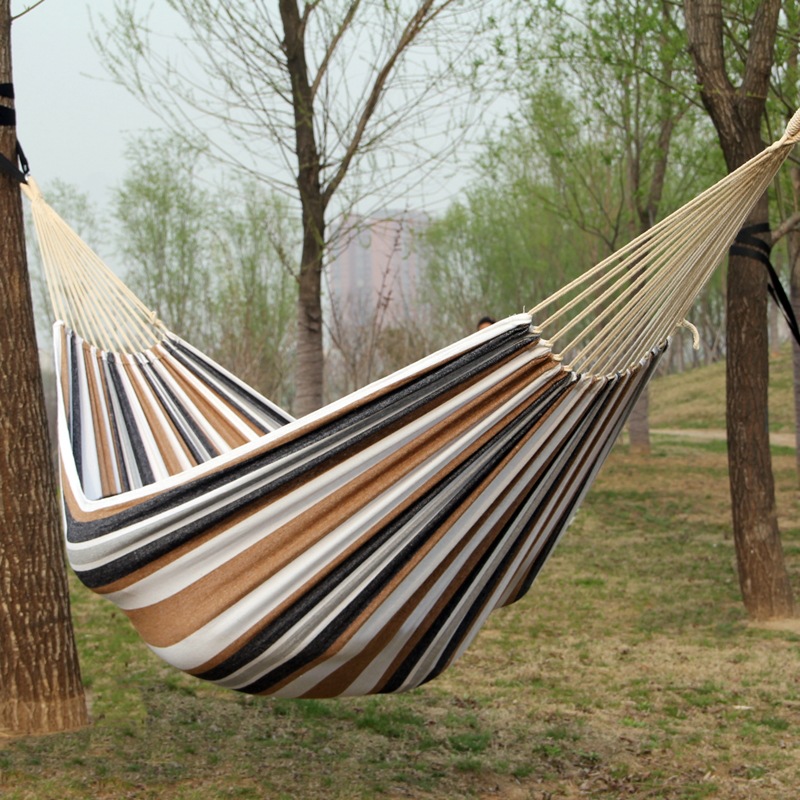 Canvas single hammock outdoor camping indoor children's swing thickened striped hammock