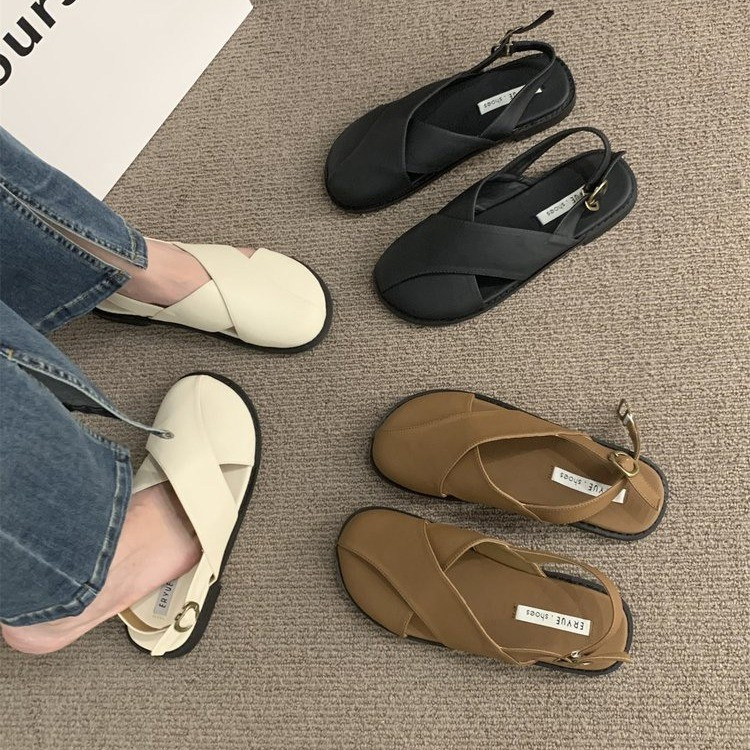 Women's closed toe sandals retro forest fairy style casual flat Roman shoes trendy